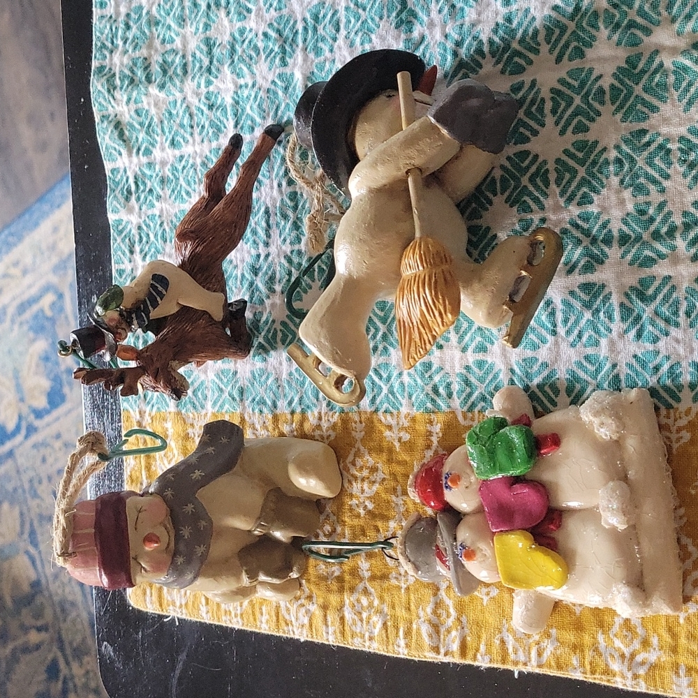 Christmas  Snowman 4 pc.Handmade Ornament set,EUC